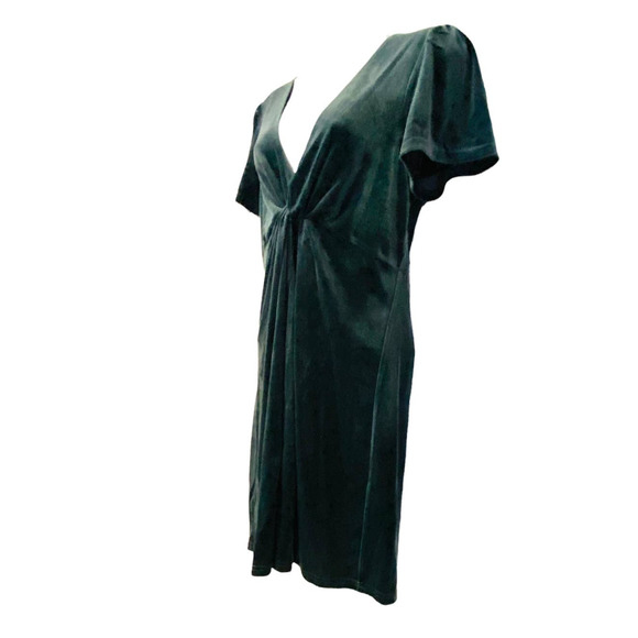 Aqua Blue-Gray Velvet Shimmer Stretch Deep V-Neck Plunge Cocktail Party Dress - Picture 4 of 13